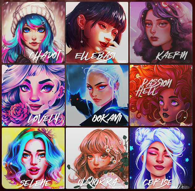 Pack de 9 avatars pour les membres de PÔS, par Fraisy Sarcasm