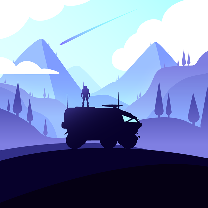 Rover au milieu des montagnes, par Roman'