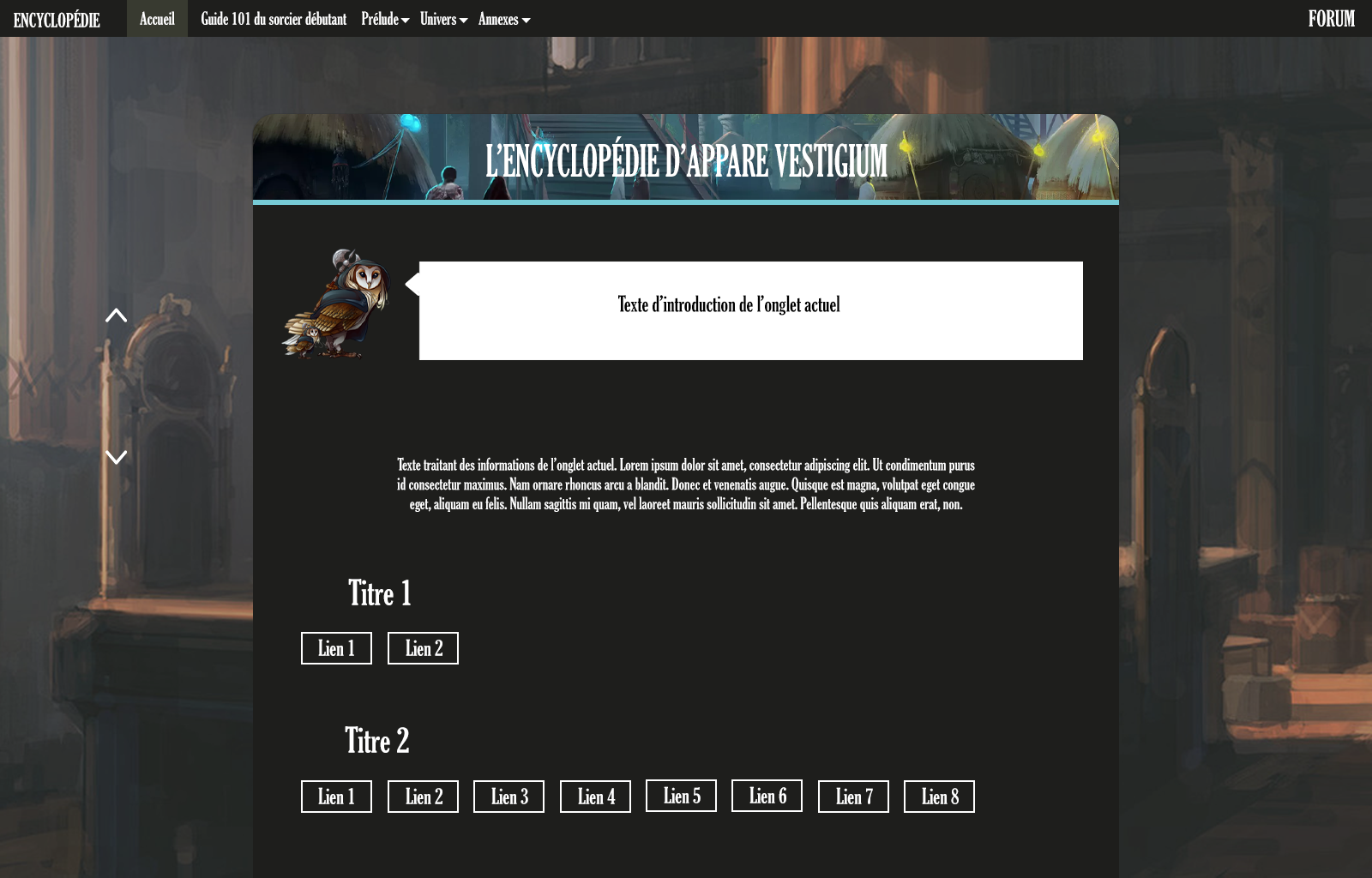 Début maquette page html style wiki, par Kaerin